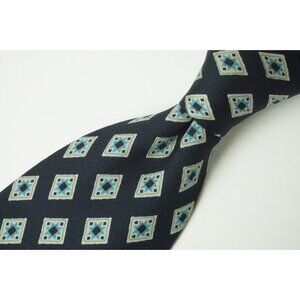 Sulka Geometric VINTAGE Navy Blue Beige 100% Silk Tie